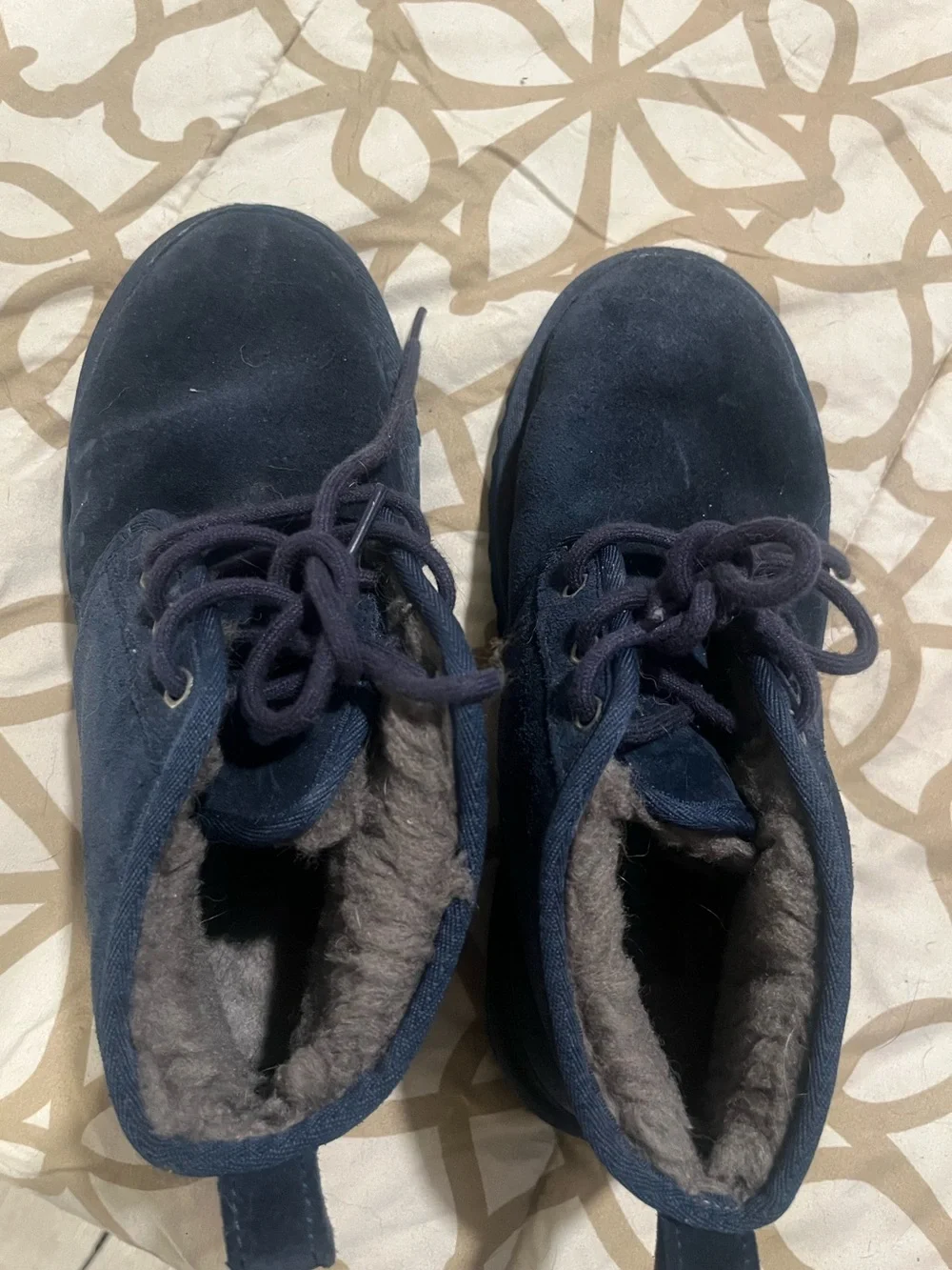 UGG Kids Navy Blue Suede Lace-Up Boots